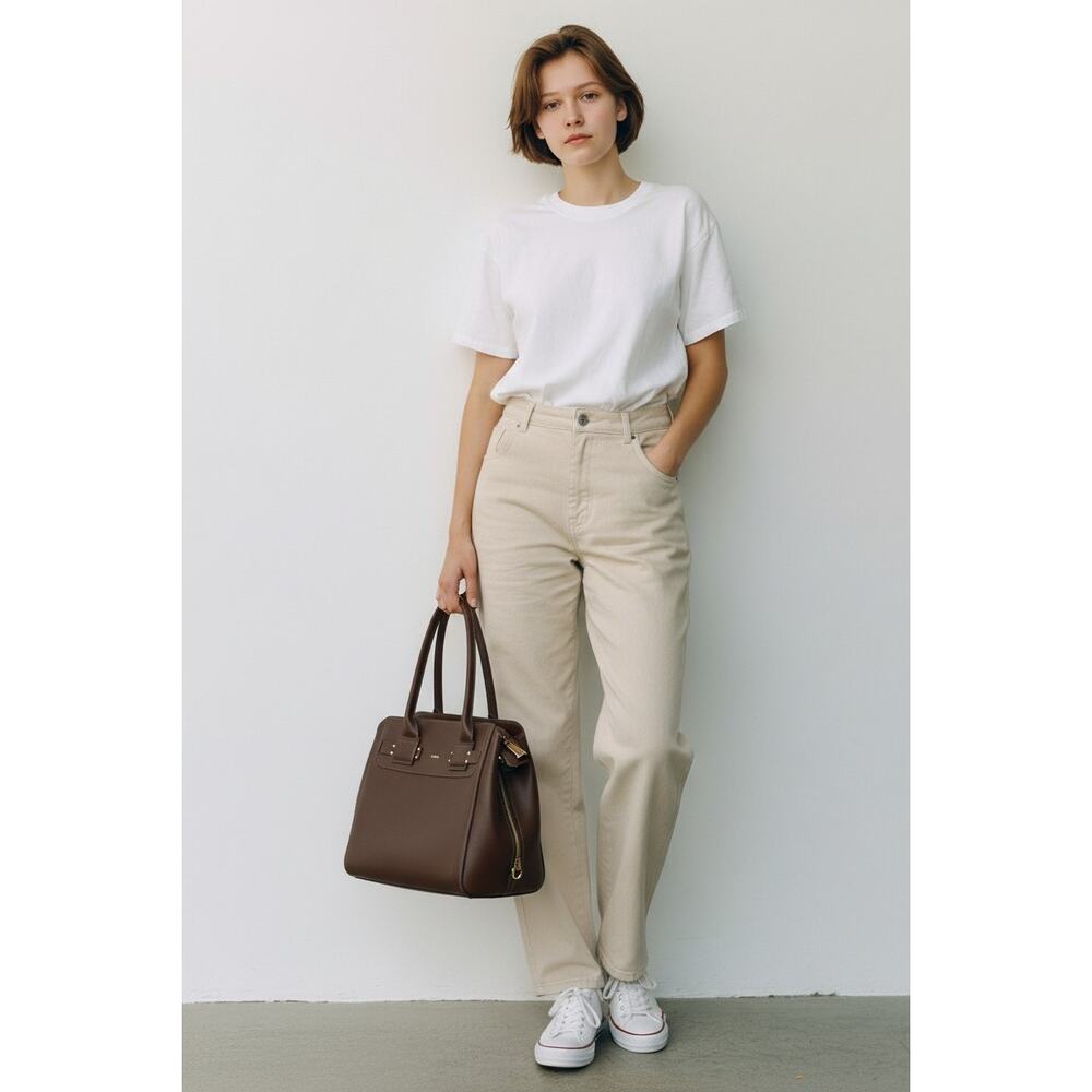 FURLA Medium Purse Satchel Lucky leather brown 2WAY bag Luxury Tote Crossbody